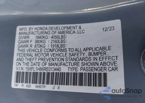 2024 Honda Civic Sport Touring from USA, damaged, VIN 19XFL1H86RE013440